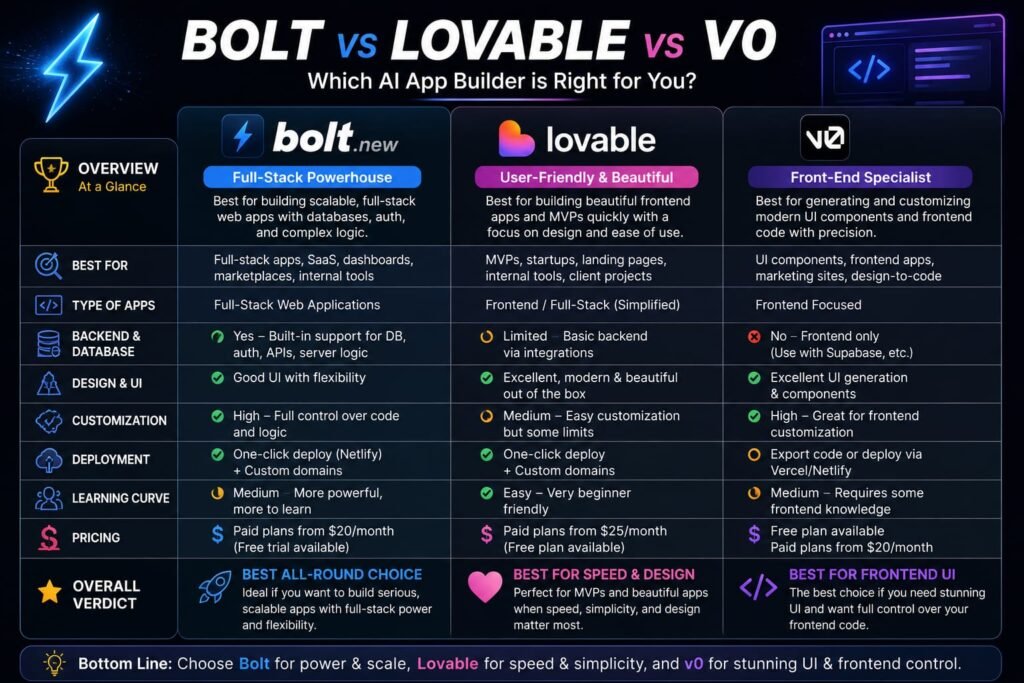 Bolt vs. Lovable vs. v0: How Does Bolt Compare?