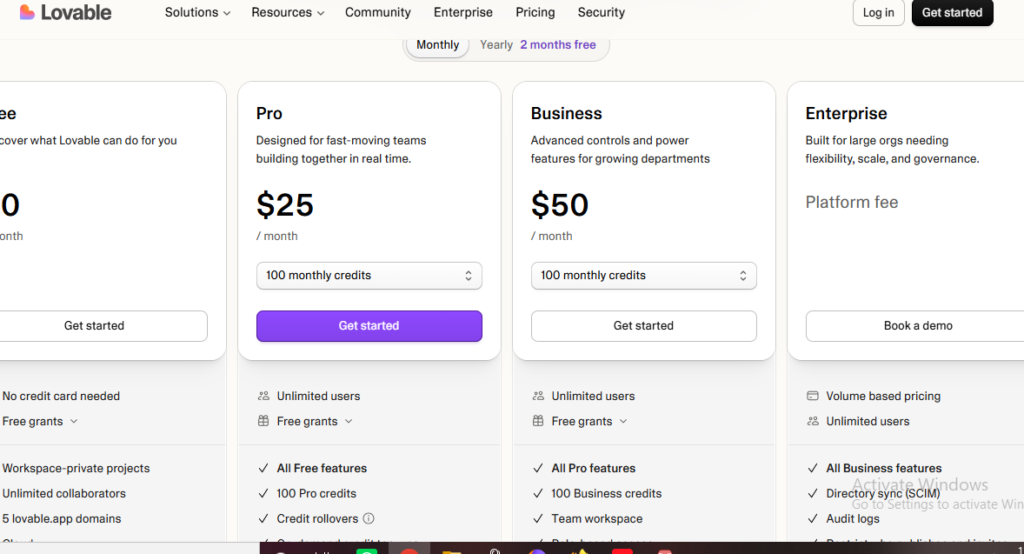 lovable ai pricing