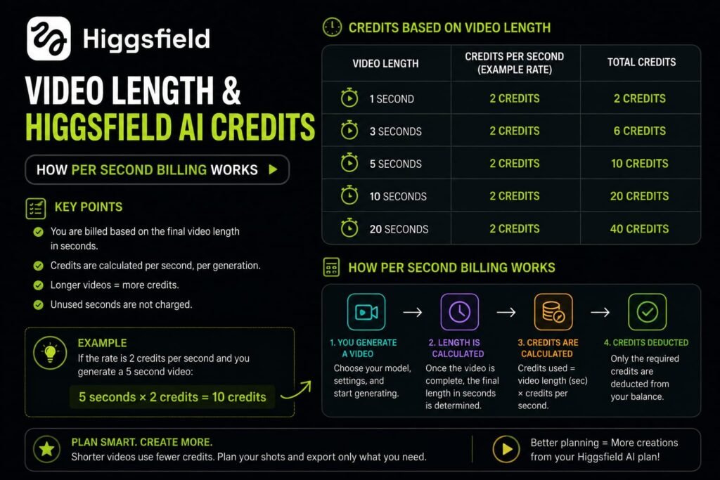 Video Length and Higgsfield AI Credits: How Per-Second Billing Works