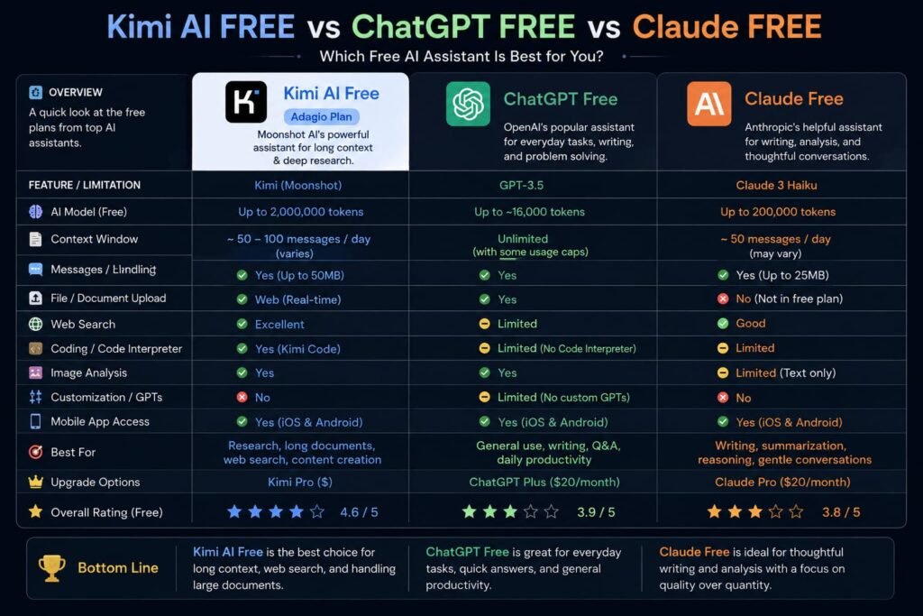 How Kimi Free Compares to ChatGPT and Claude