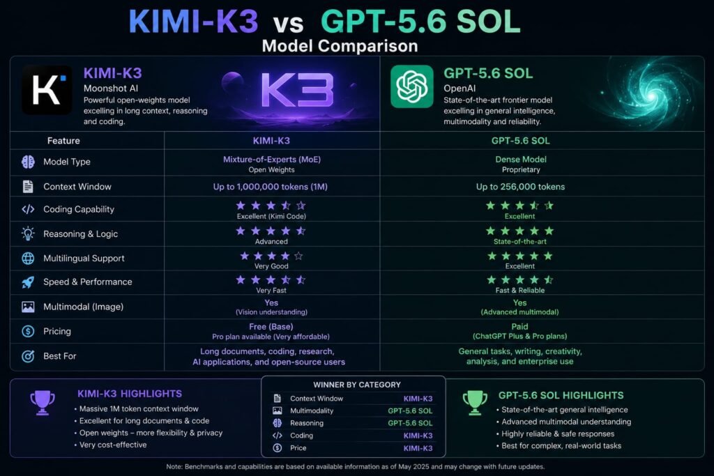 Kimi K3 vs. GPT-5.6 Sol