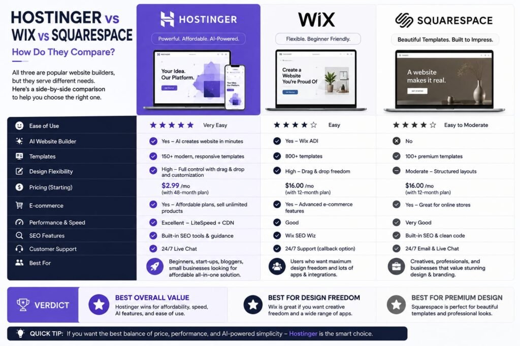 hostinger vs wix vs square space