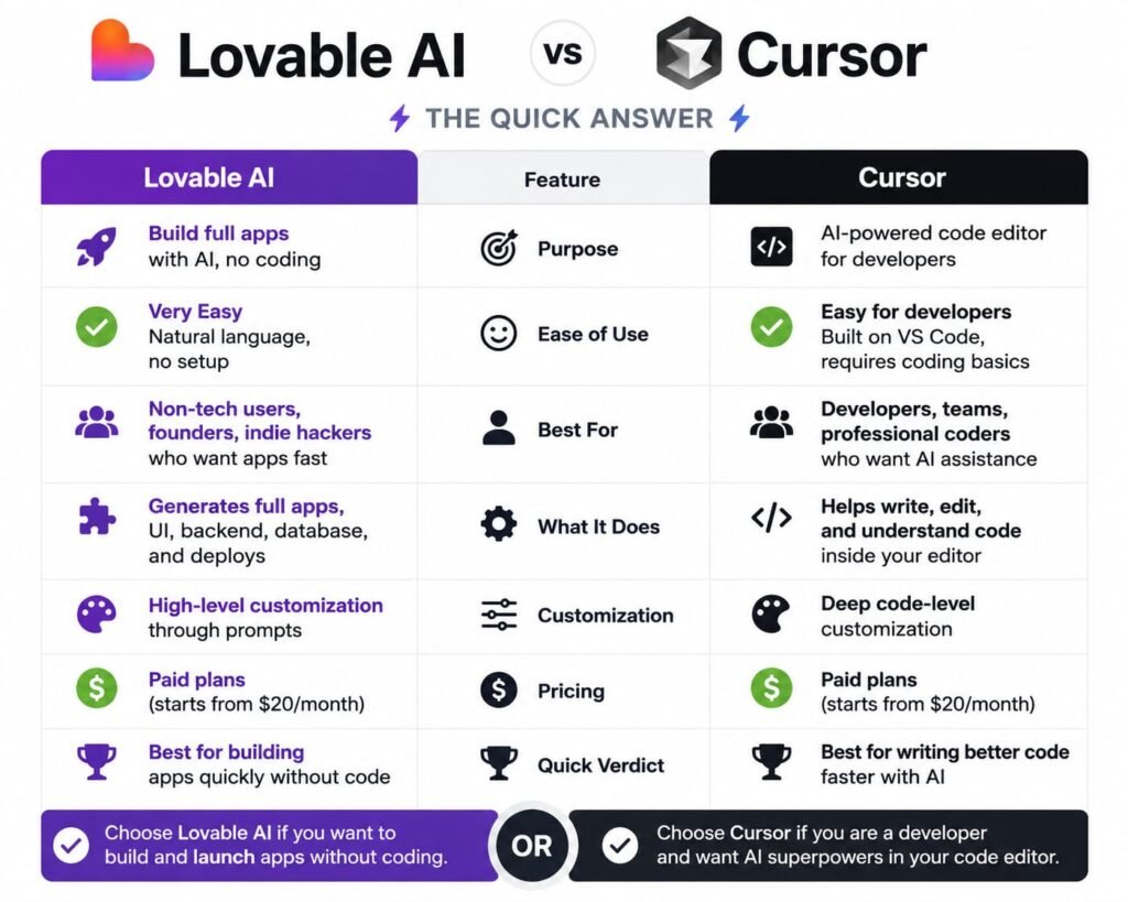 Lovable ai vs cursor