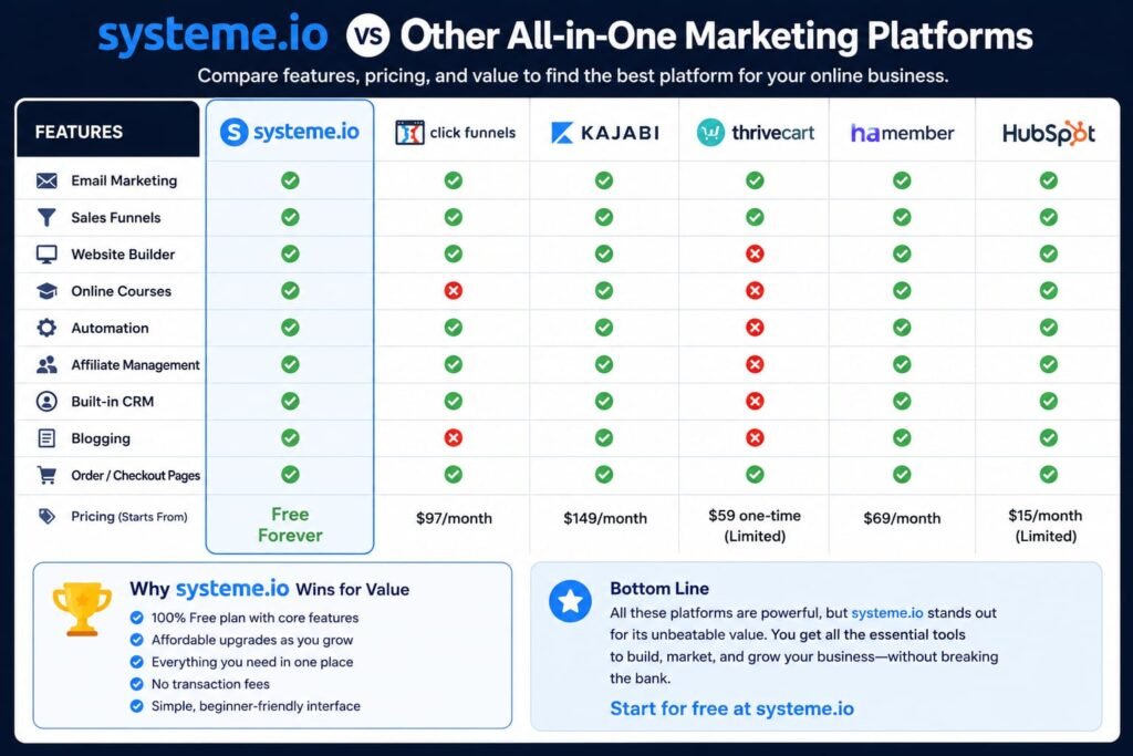 systeme.io vs other platforms