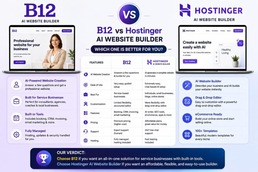 b12 vs hostinger ai website builder