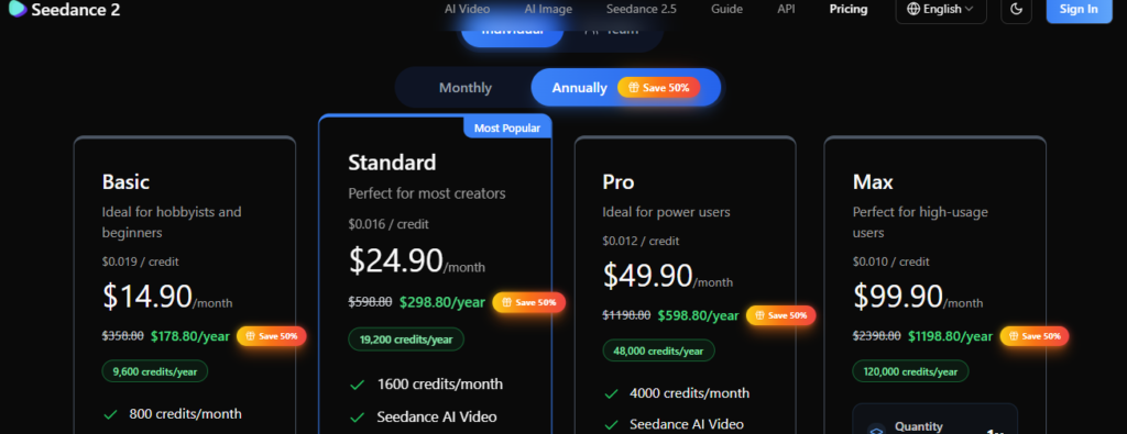 seedance 2.5 pricing