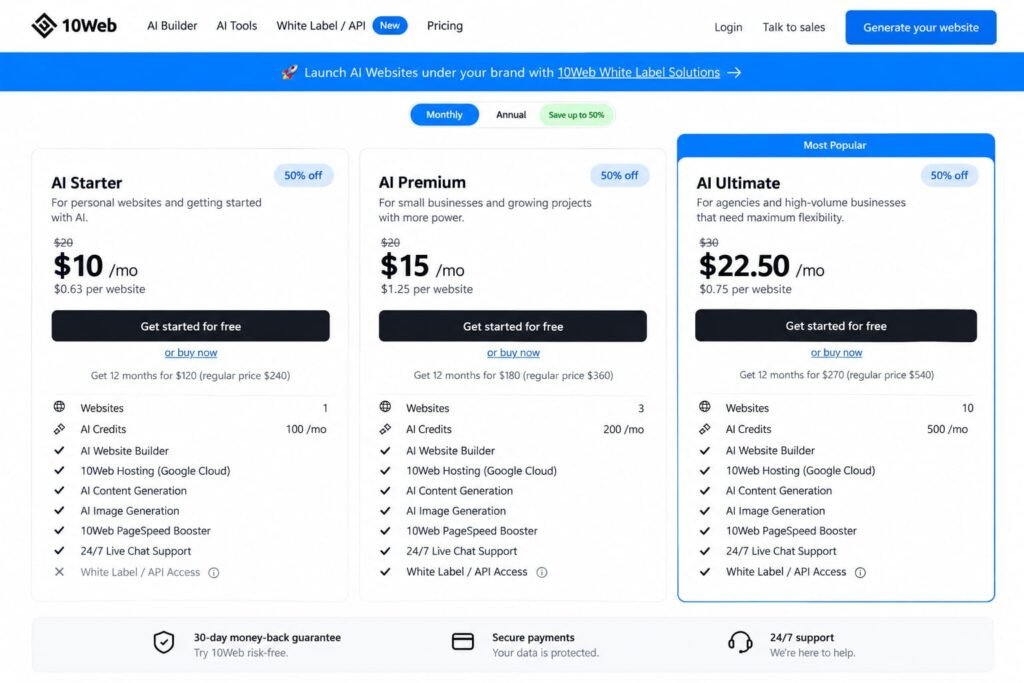 10web ai pricing